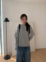 [unisex]メパン ストライプ レイヤード ロングスリーブ ティー