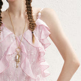 MAQI Romantic Frill Lace Asymmetrical Chiffon Sleeveless Dress Resort Look Camisole