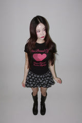 ハートプラウドレタリングスパンデックス半袖Tシャツ