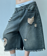 HEART CUPID DAMAGE WASH DENIM BERMUDA💙🖤 - 2 COLORS 2 SIZES