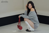 Unbalanced off-shoulder gray loose fit sweatshirt