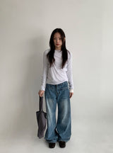 カンカドットリブラウンドロングスリーブTシャツ