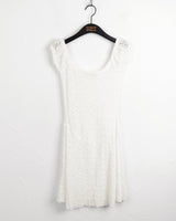 Seopo lace punching puff see-through off-shoulder mini dress