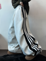 シープフリース 🐑🧸 スナップトラック3ラインパラシュートリングワイドパンツ🩶🖤 2カラー