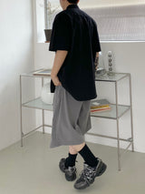 Two tuck wide banding half pants 2C