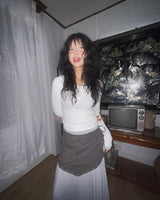 (2color) Eyelet Two-Tone Layered Flare Long Skirt