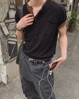 Kato Henley Neck Slub Short Sleeve T-shirt