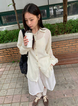 26SS★ [BAONHAUS] カレンヌシースルーオーバーガーゼシャツ