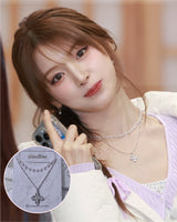 [NMIXX ジウ Necklace] ルナ ブロッサム レイヤード ネックレス - Silver color
