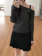 Ribbon One Shoulder Knitwear (4 colors)