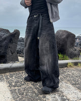 Shard crack wide denim pants