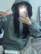 2WAY🩵 オーバールーズチェックウィンドブレーカージップアップ🩵🖤🤎3COLOR