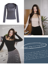 Square Neck Strap Line Long Sleeve Tee