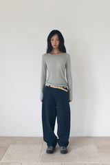 WIDE CUFFS COTTON PANTS (BLUE)