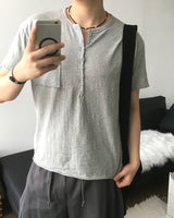 Pochi Slub Henley Neck Short Sleeve T