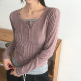 Poset ribbed half button slim fit T-shirt