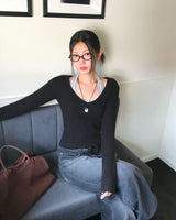Yami Ribbed Deep V-Neck Knit
