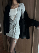 Envy strap hood long sleeve mini wrap dress (3 colors)