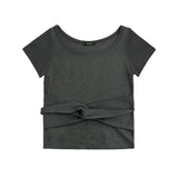 キュービックウィメンズタイ半袖Tシャツ_チャコール