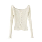 Pearl Burton Shirring V-neck Long Sleeve T-shirt