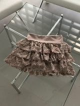 Beige Flower Frill Skirt&Pants