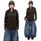 Colorblock Waffle Button Warmer Hoodie