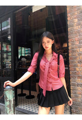 Red checkered scarf French shirt