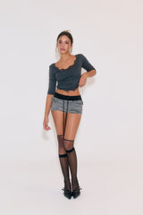 Sweetie Lace Trim 3/4 Sleeve Tee (Charcoal)