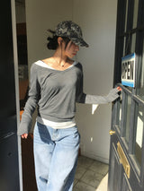 Deep V-neck see-through knit (6c)