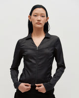 V-Neck Sleek Zip-Up _ DARK GREY
