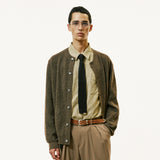 [SET] everyday stripe shirt & square tip knit tie olive