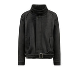 Washed Sweat Belted High-Neck Jacket