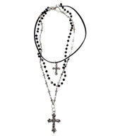 black cross layered necklace