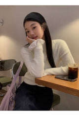 lace ribbed white turtleneck long-sleeved knitwear