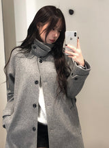 Naren High Neck Quilted Wool Belt Long Coat