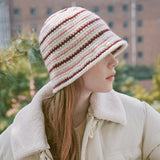 Wool Stripe Crochet Hat (Pink)