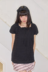 ナナレースパフブラウス (BLACK)