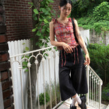 fullin Shirring String Button Sleeveless Blouse