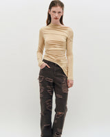 One Shoulder Draped Jersey Top _ BEIGE