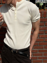 [MUSCLE FIT] Raglan golgi 5button henley neck half t-shirts(5color)