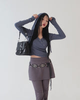 Hood Diagonal Snap Button Wrap T-Shirt