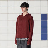ARGYLE ELBOW KNIT ZIP-UP HOODIE / BURGUNDY