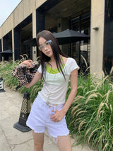 Olive Inner Halterneck Layered Short Sleeve T-shirt
