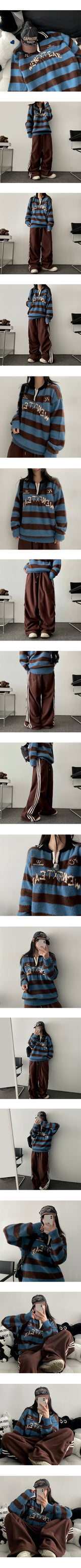 Hey three-line track fleece banding wide pants