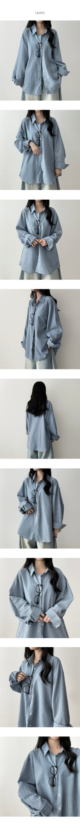 Canmi linen fine ストライプオーバーサイズフィットシャツ