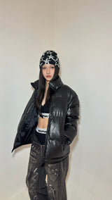 #J1202 Black stand collar down jacket