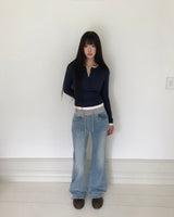 ユネル コントラスト バンディング ブーツカット デニムパンツ