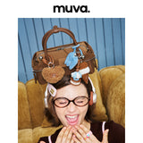 muva. Heart‑Sandwich Bag, Color‑Block Cowhide‑Velvet Handbag, Elegant Pretty Niche Genuine‑Leather Purse for Women, New Arrival Jun 22