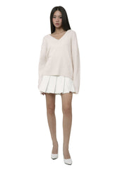 Hugging ribbon pleated skirt, White