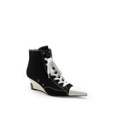 Colorful Bridge | Designer High-Top Lace-Up Canvas Shoes with Pointed Wedge Black Ankle Boots for Women